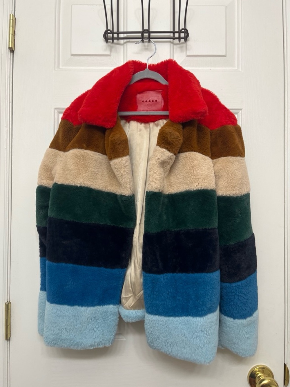 BLANKNYC Rainbow Pop Striped Faux Fur Teddy Jacket Coat XS